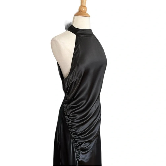 RETROFETE Sab Black Satin Maxi Dress Dark Romance Front Slit Glam Event, Size XL - Picture 7 of 16